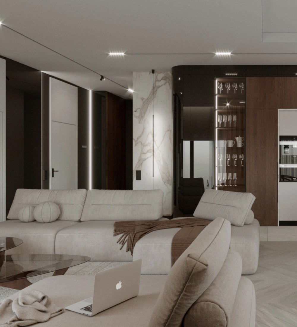 Salon w apartamencie, strefa dzienna